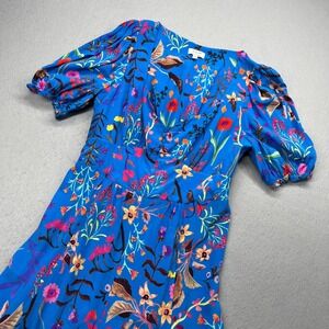 Jigsaw Floral Midi Dress Blue US 8 UK 12 Cottagecore Boho Puff Sleeve V-Neck